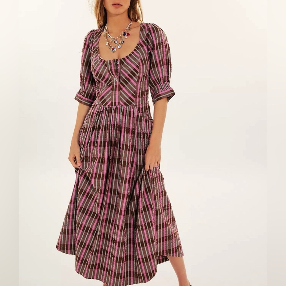 FREE PEOPLE Tulie Plaid Midi Dress, Size XS